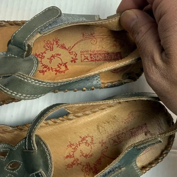 Pikolinos Leather Cutout Slingback Sandals EU 41 Gray Green Comfort Walking Shoe - Picture 6 of 12